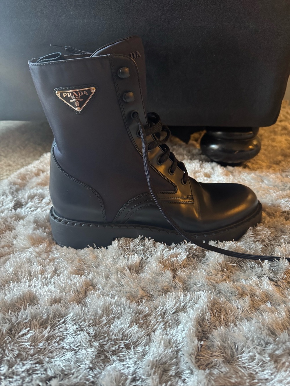 Prada Black Combat Moto Boots